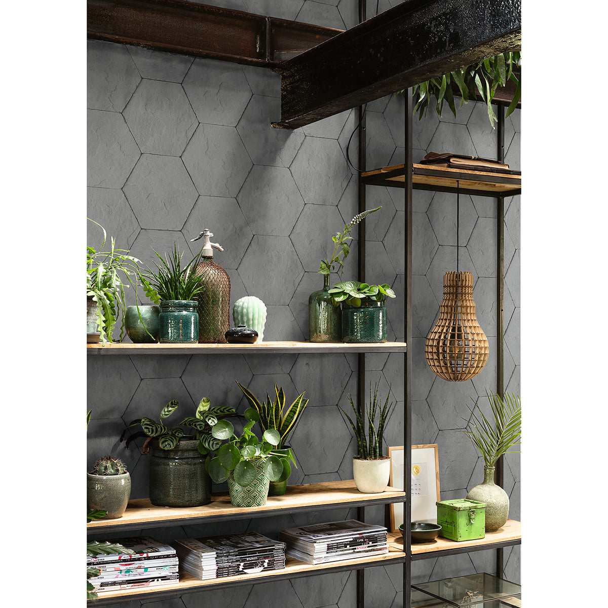bascom-dark-grey-stone-hexagon-wallpaper-york-wallcoverings-4015-427127 - York Wallcoverings Papel pintado
