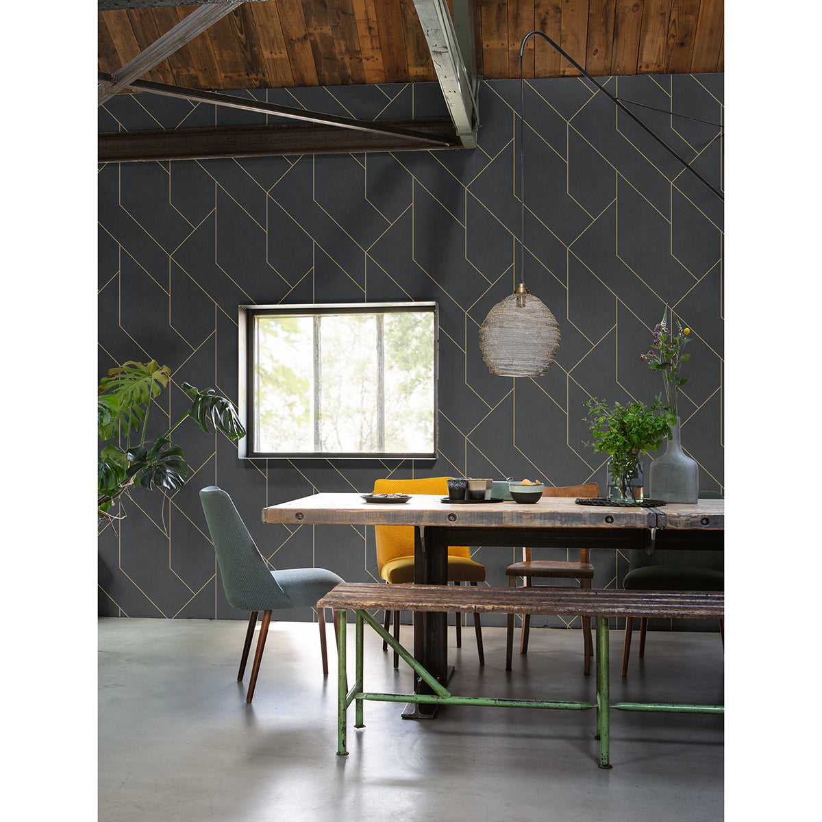 pollock-black-gilded-geometric-wallpaper-york-wallcoverings-4015-427431 - York Wallpaper Wallpaper