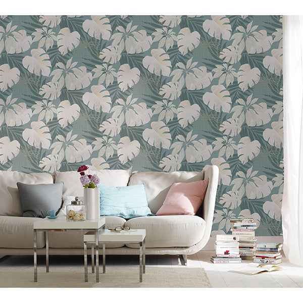 Nona Grey Tropical Leaves Wallpaper - York Wallcoverings - MG31601 - York Wallcoverings Wallpaper