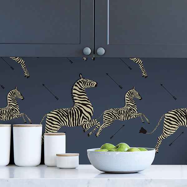 Denim Zebra Safari Scalamandre Self Adhesive Wallpaper - York Wallcoverings - SCS3870 - York Wallcoverings Wallpaper
