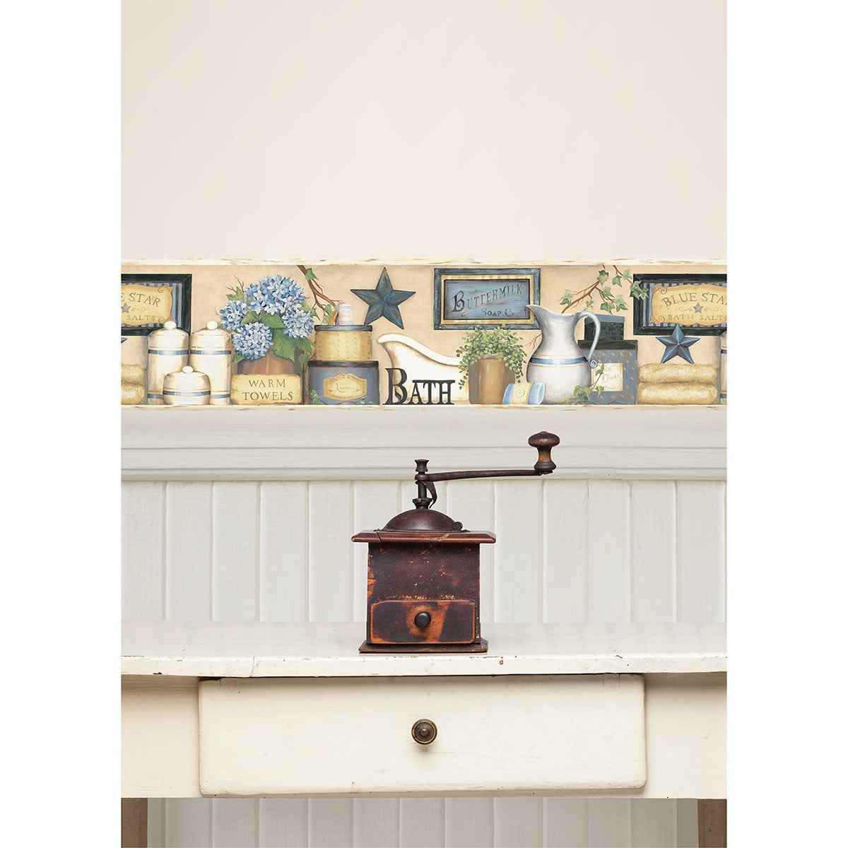 Martha Blue Country Bath Wallpaper - York Wallcoverings - CTR63101B