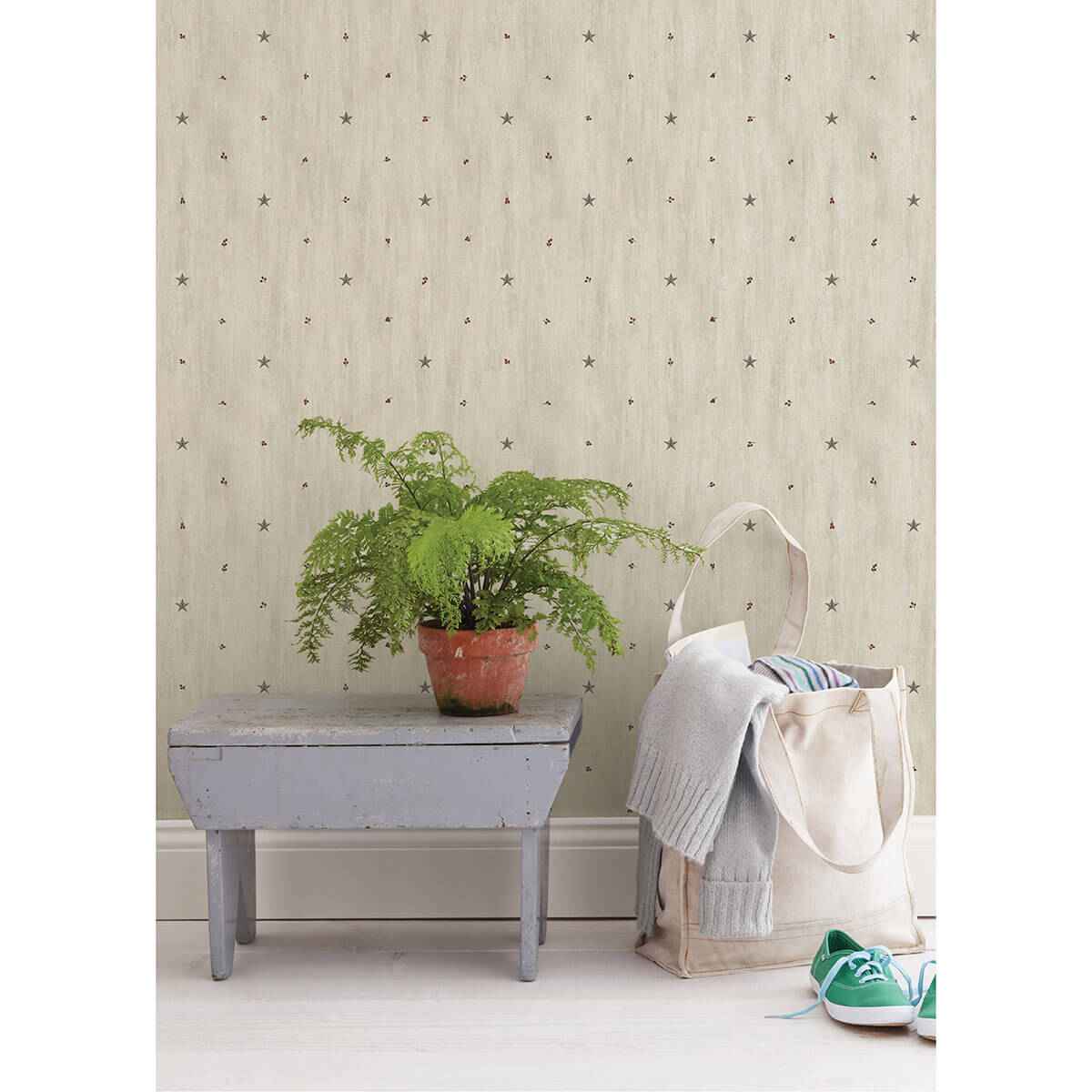 Bryndle Grey Barnstar & Sprigs Wallpaper - York Wallcoverings - CTR090611 - York Wallcoverings Wallpaper