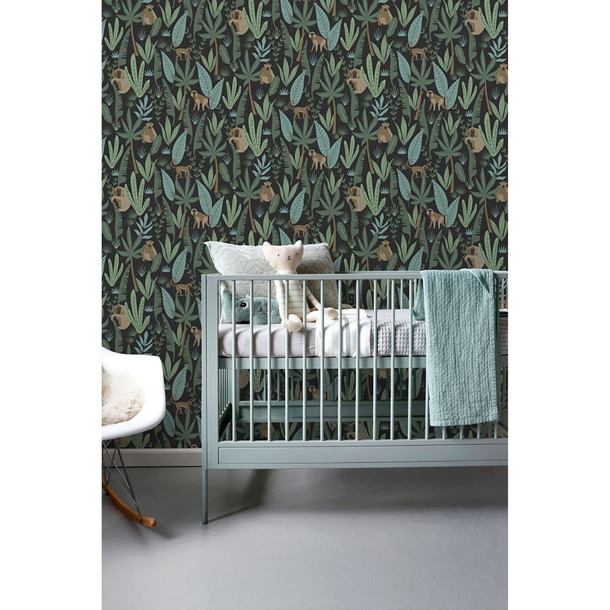 macaque-dark-green-monkeys-wallpaper-york-wallcoverings-dd139074 - York Wallcoverings Wallpaper