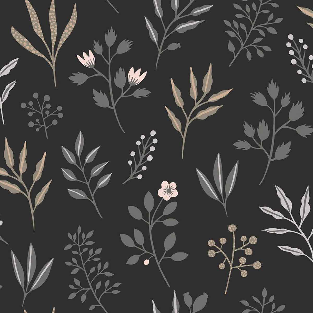 Cynara Charcoal Scandinavian Floral Wallpaper - York Wallcoverings - DD139083