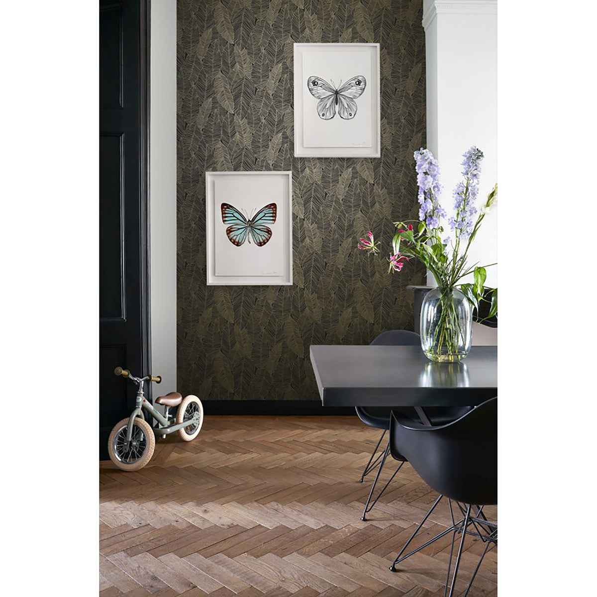 Canales Black Gold Inked Leaves Wallpaper - York Wallcoverings - DD139126 - York Wallcoverings Wallpaper