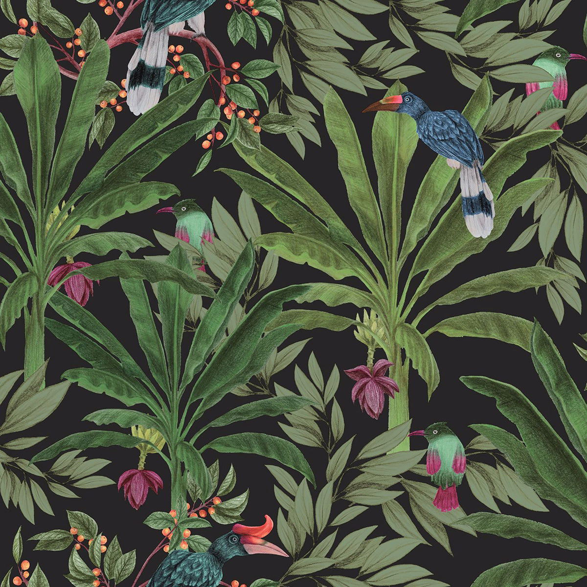 carola-black-jungle-tropics-wallpaper-york-wallcoverings-dd139190 - York Wallcoverings Wallpaper