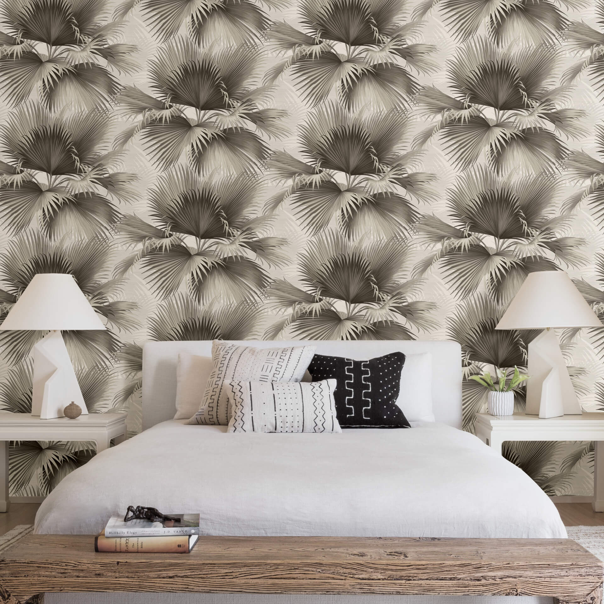 summer-palm-charcoal-tropical-wallpaper-york-wallcoverings-2927-40100 - York Wallcoverings Wallpaper