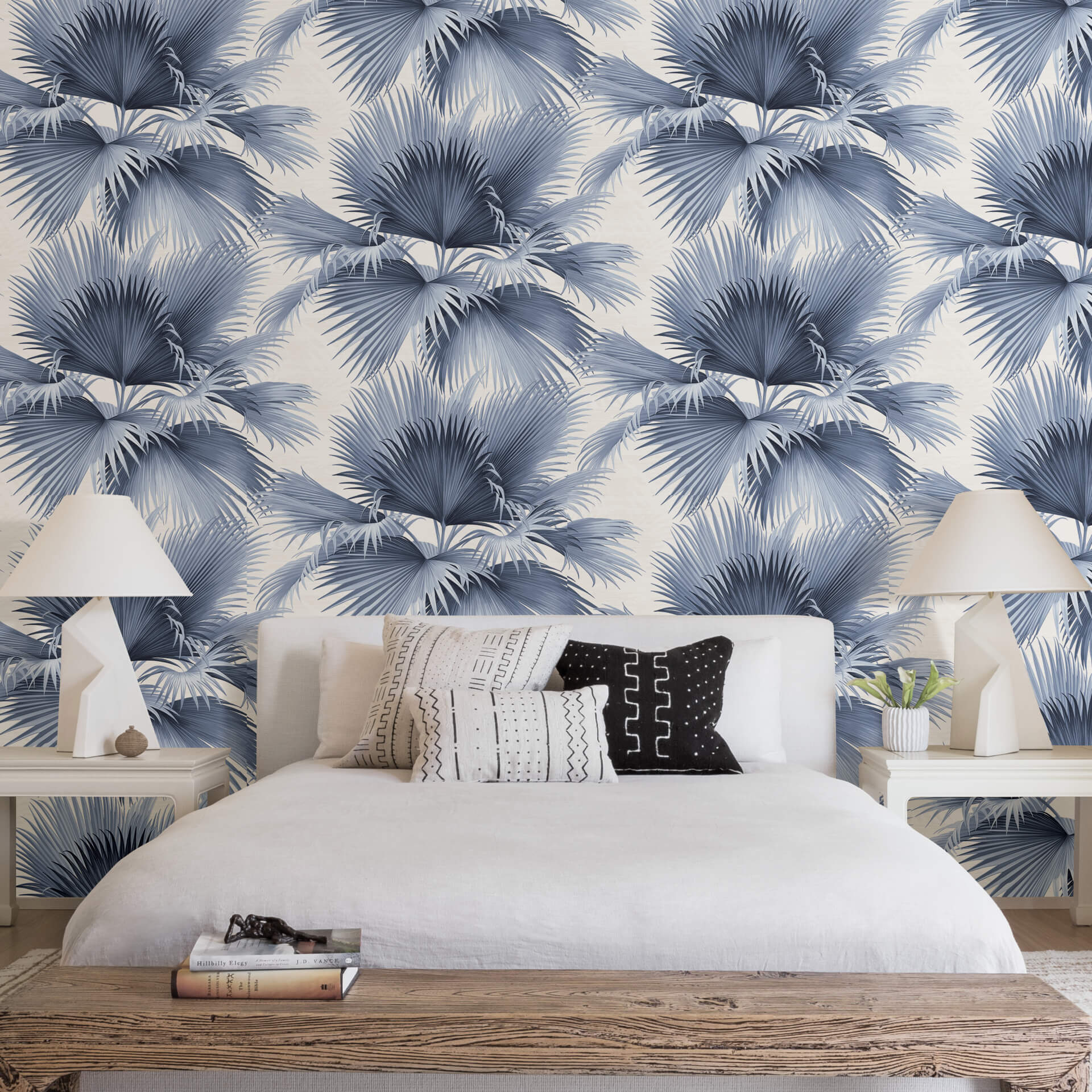summer-palm-blue-tropical-wallpaper-york-wallcoverings-2927-40102 - York Wallcoverings Wallpaper