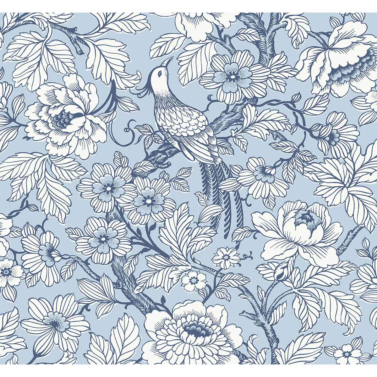 Beaufort Light Blue Peony Chinoiserie Wallpaper - York Wallcoverings - 2927-80402 - York Wallcoverings Wallpaper