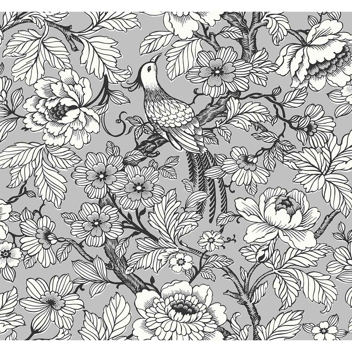 Beaufort Silver Peony Chinoiserie Wallpaper - York Wallcoverings - 2927-80407