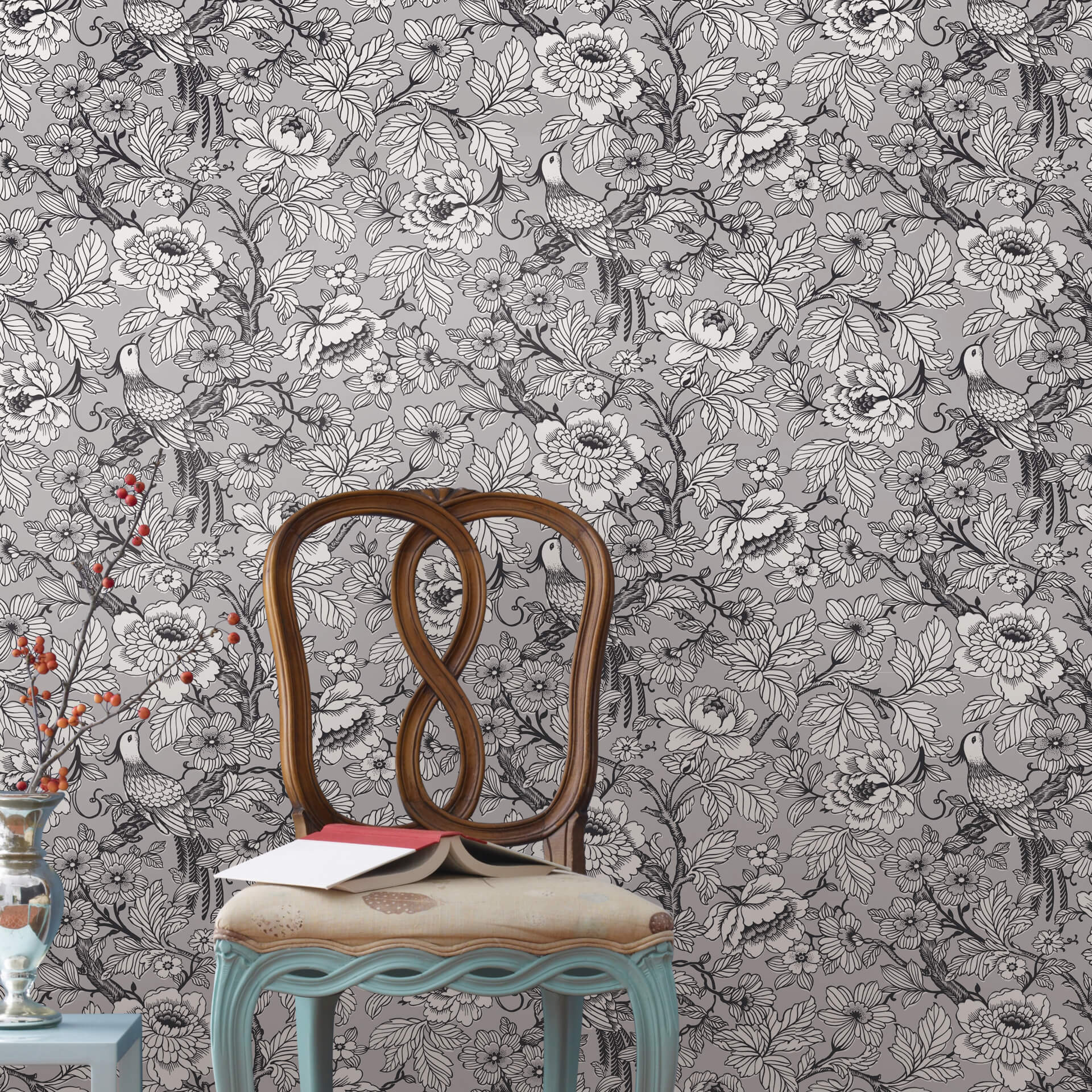 beaufort-silver-peony-chinoiserie-wallpaper-york-wallcoverings-2927-80407 - York Wallcoverings Wallpaper