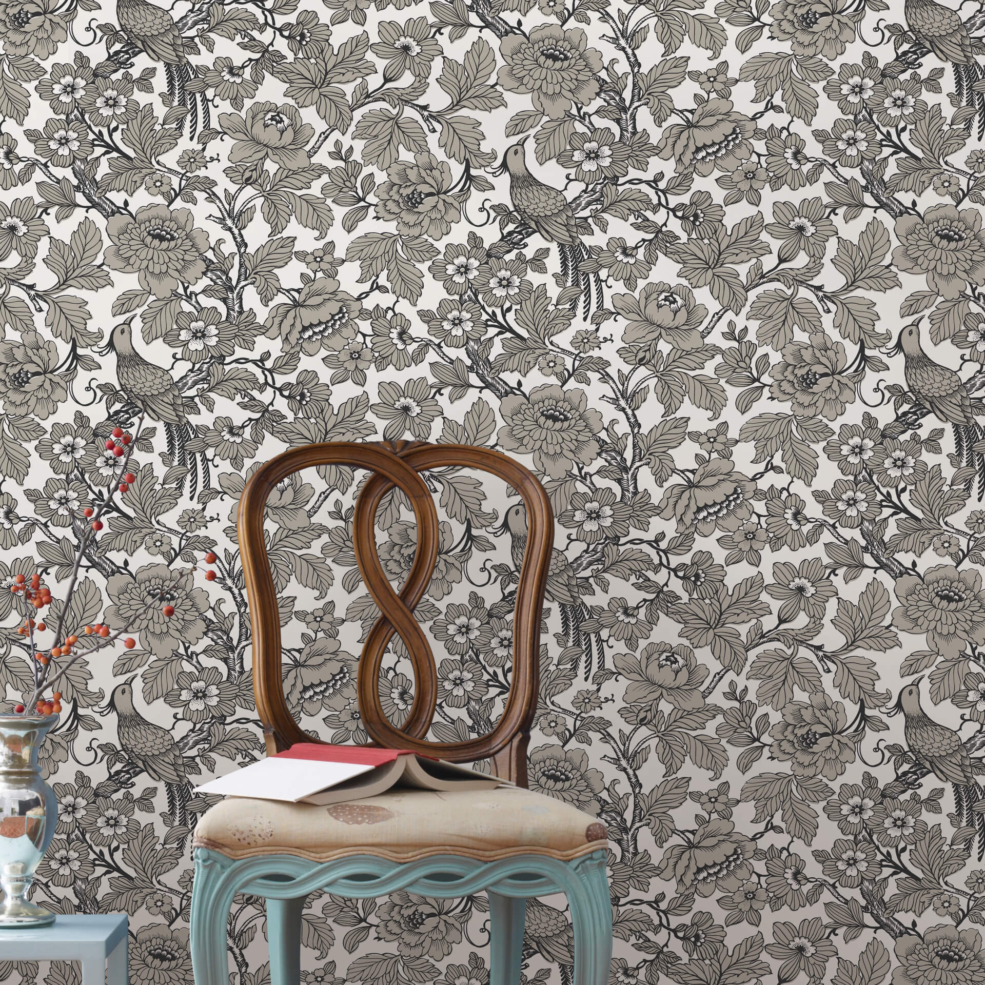 beaufort-black-peony-chinoiserie-wallpaper-york-wallcoverings-2927-80410 - York Wallcoverings Wallpaper