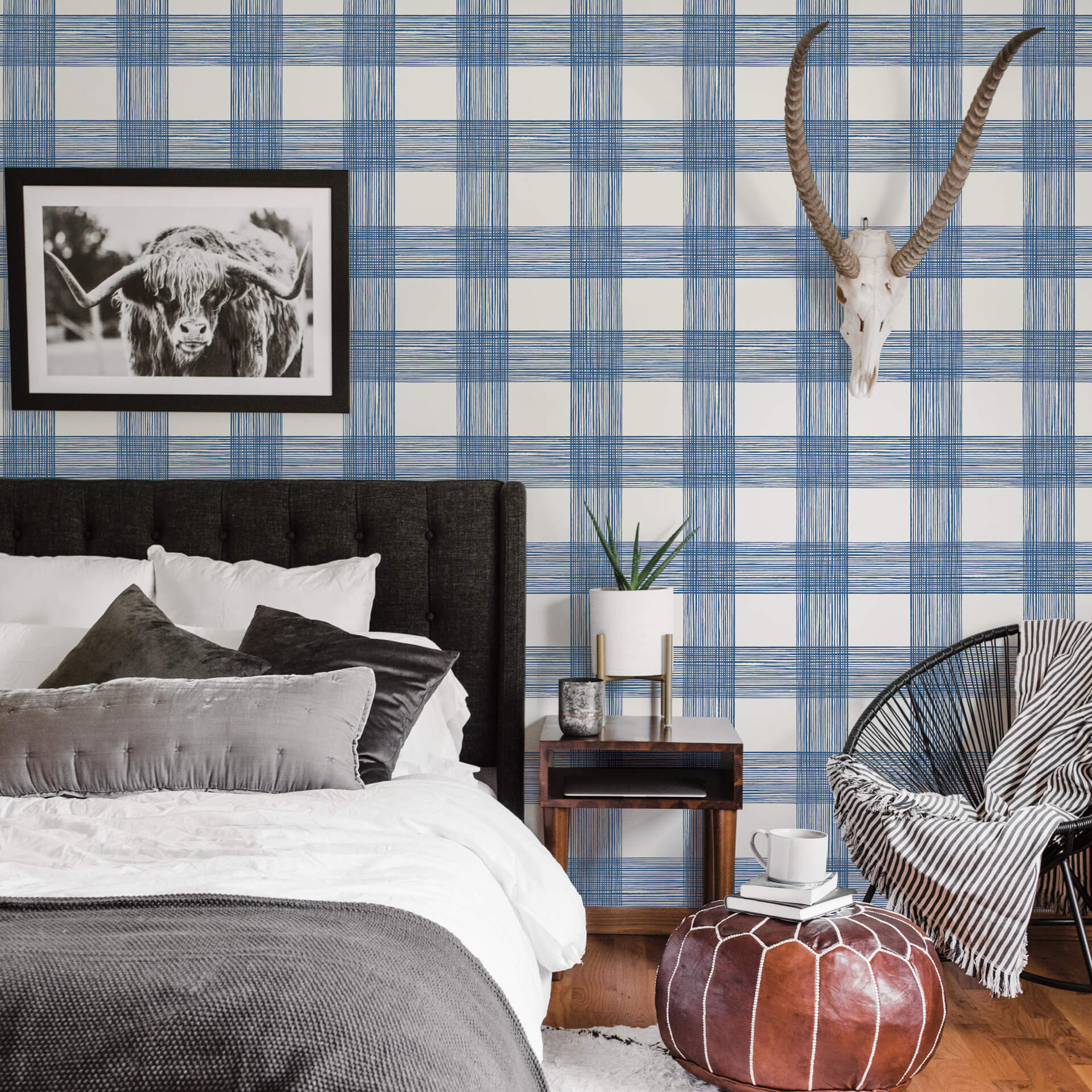 scarborough-indigo-striated-plaid-wallpaper-york-wallcoverings-2927-80902 - York Wallcoverings Wallpaper