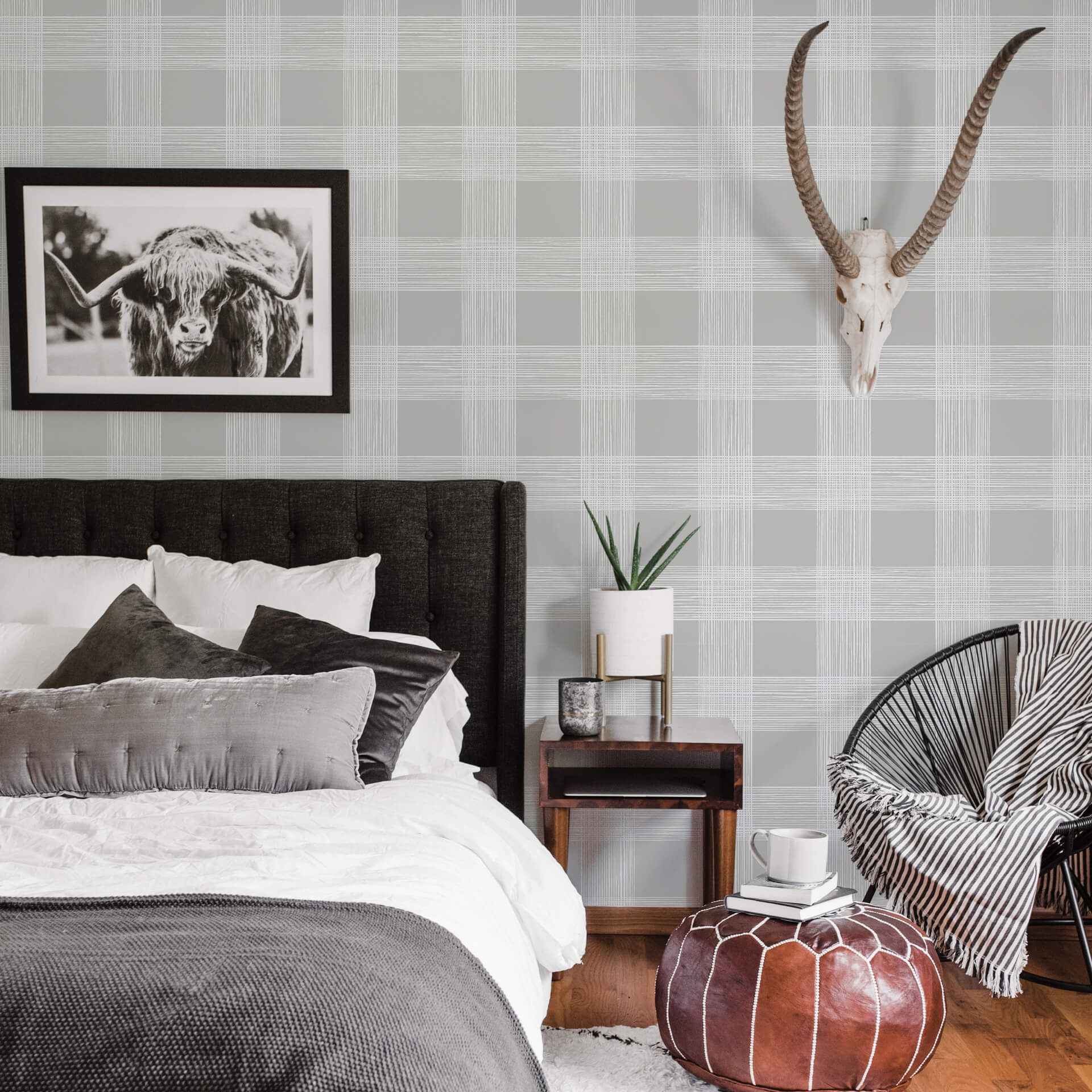 Scarborough Grey Striated Plaid Wallpaper - York Wallcoverings - 2927-80908 - York Wallcoverings Wallpaper