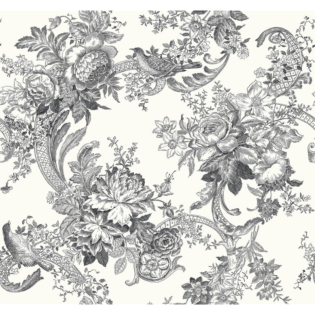carmel-black-baroque-florals-wallpaper-york-wallcoverings-2927-81600 - York Wallcoverings Wallpaper