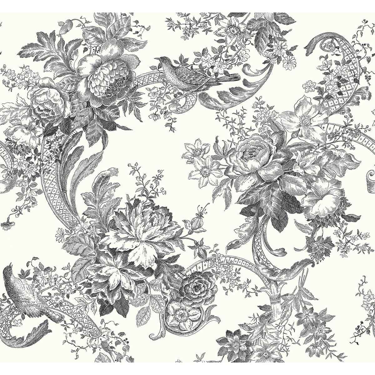 Carmel Black Baroque Florals Wallpaper - York Wallcoverings - 2927-81600 - York Wallcoverings Wallpaper
