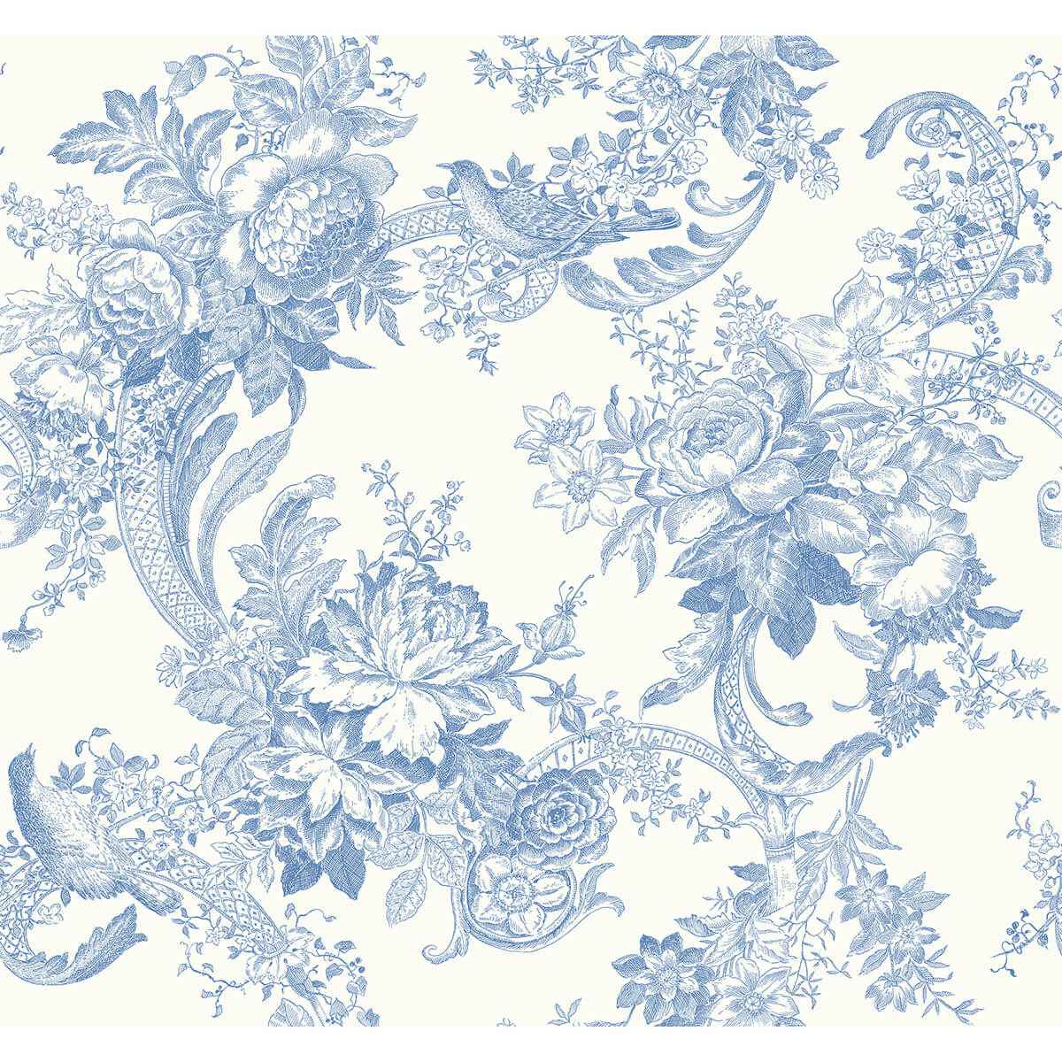 Carmel Light Blue Baroque Florals Wallpaper - York Wallcoverings - 2927-81602 - York Wallcoverings Wallpaper