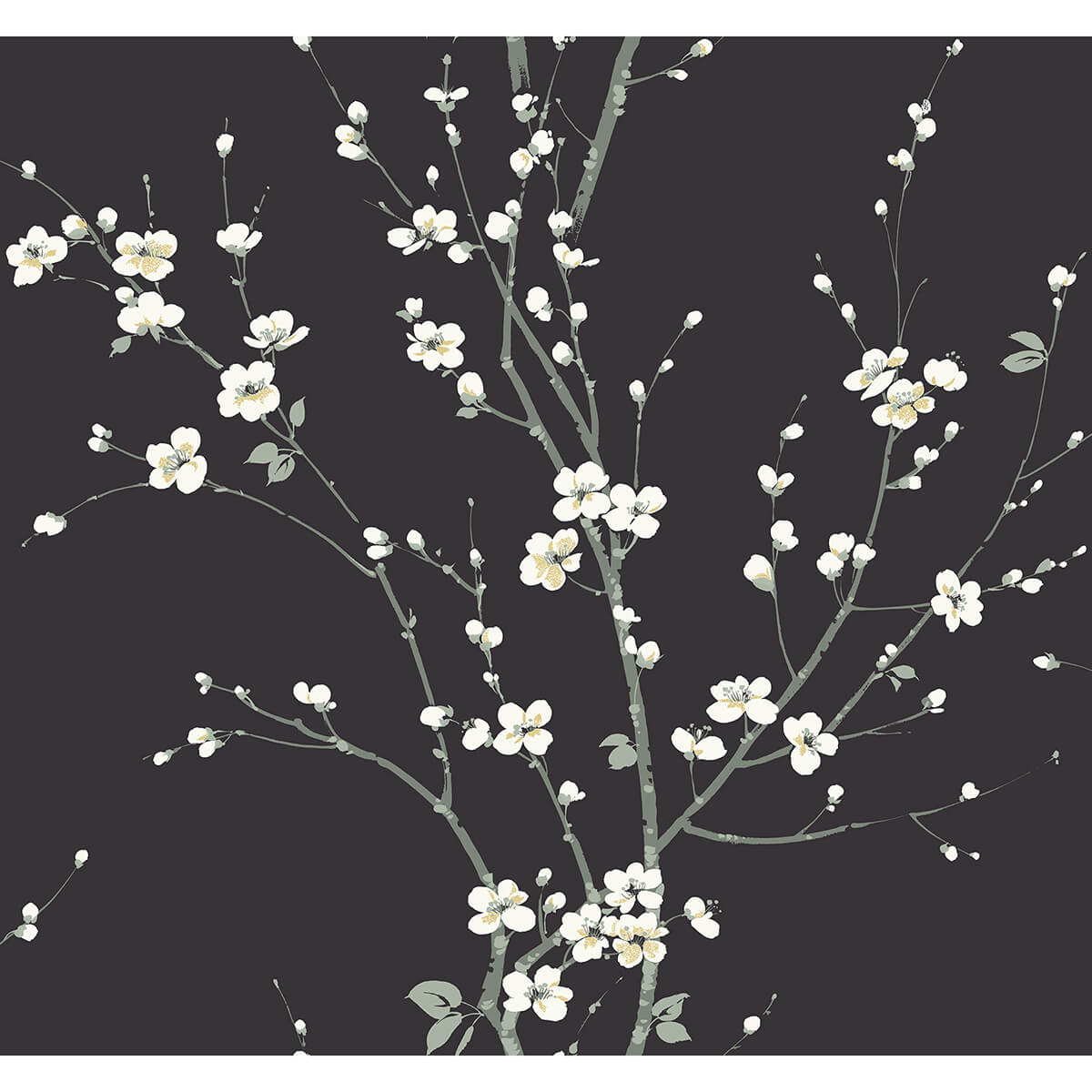 monterey-black-floral-branch-wallpaper-york-wallcoverings-2927-81800 - York Wallcoverings Wallpaper