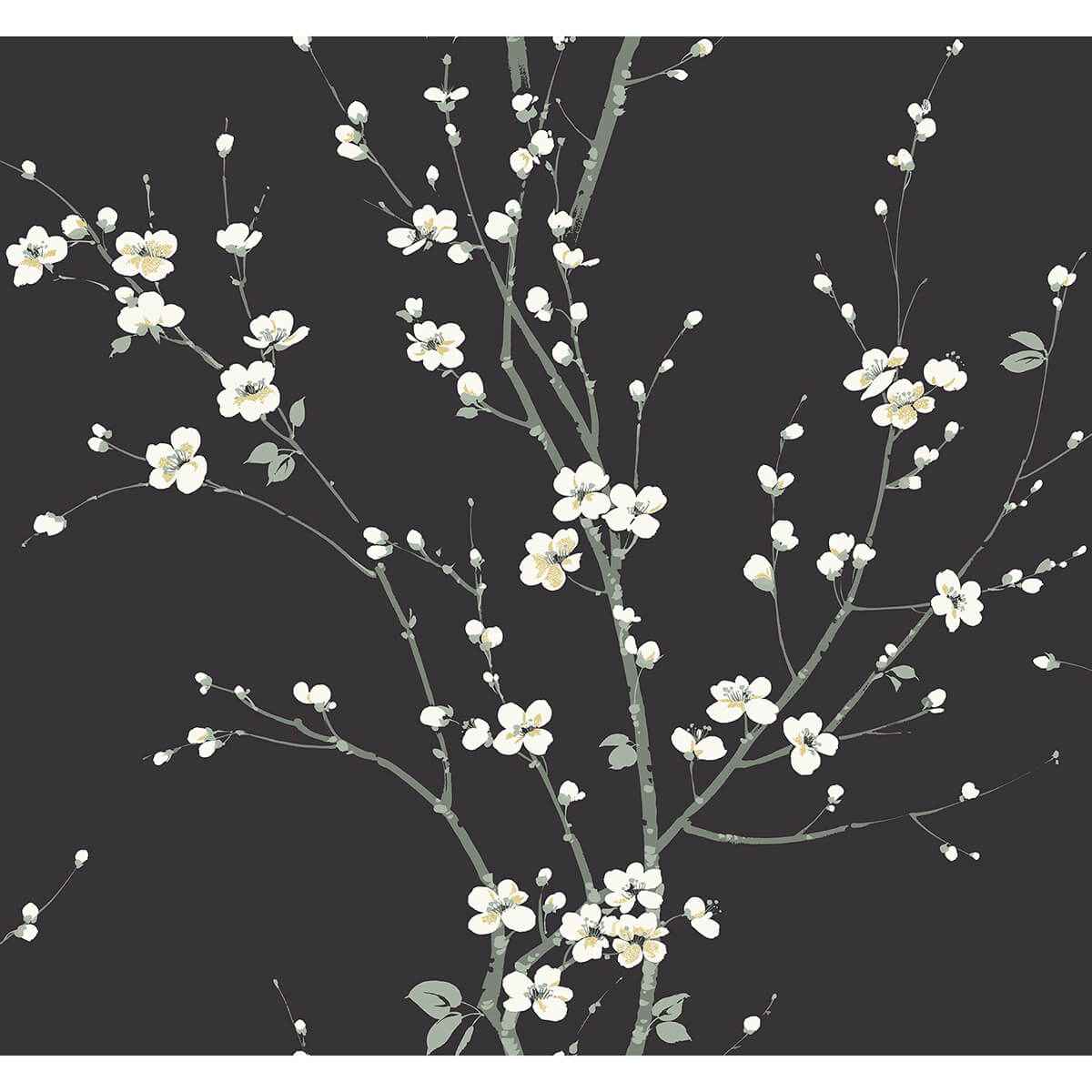 Monterey Black Floral Branch Wallpaper - York Wallcoverings - 2927-81800 - York Wallcoverings Wallpaper