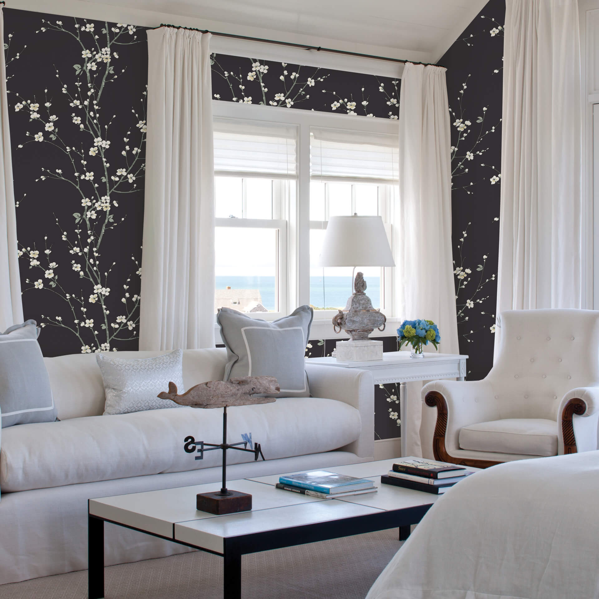 monterey-black-floral-branch-wallpaper-york-wallcoverings-2927-81800 - York Wallcoverings Wallpaper