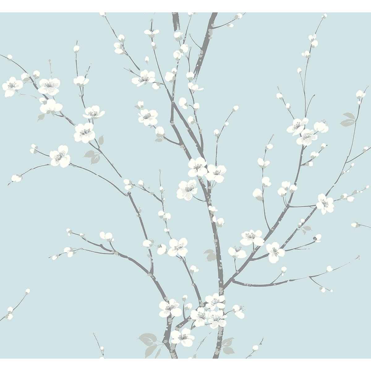 Monterey Sky Blue Floral Branch Wallpaper - York Wallcoverings - 2927-81802