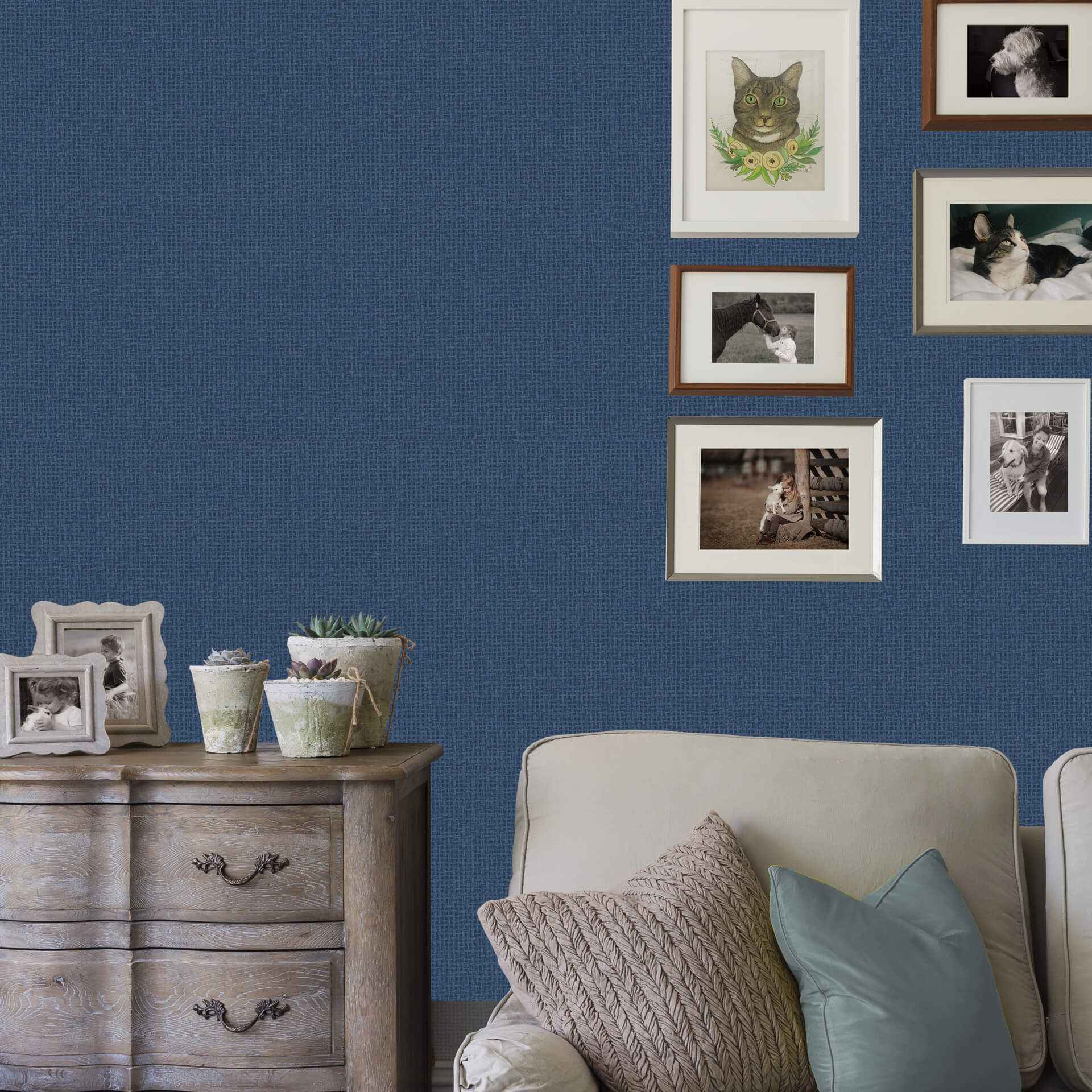 Tiverton Indigo Faux Grasscloth Wallpaper - York Wallcoverings - 2927-81712 - York Wallcoverings Wallpaper
