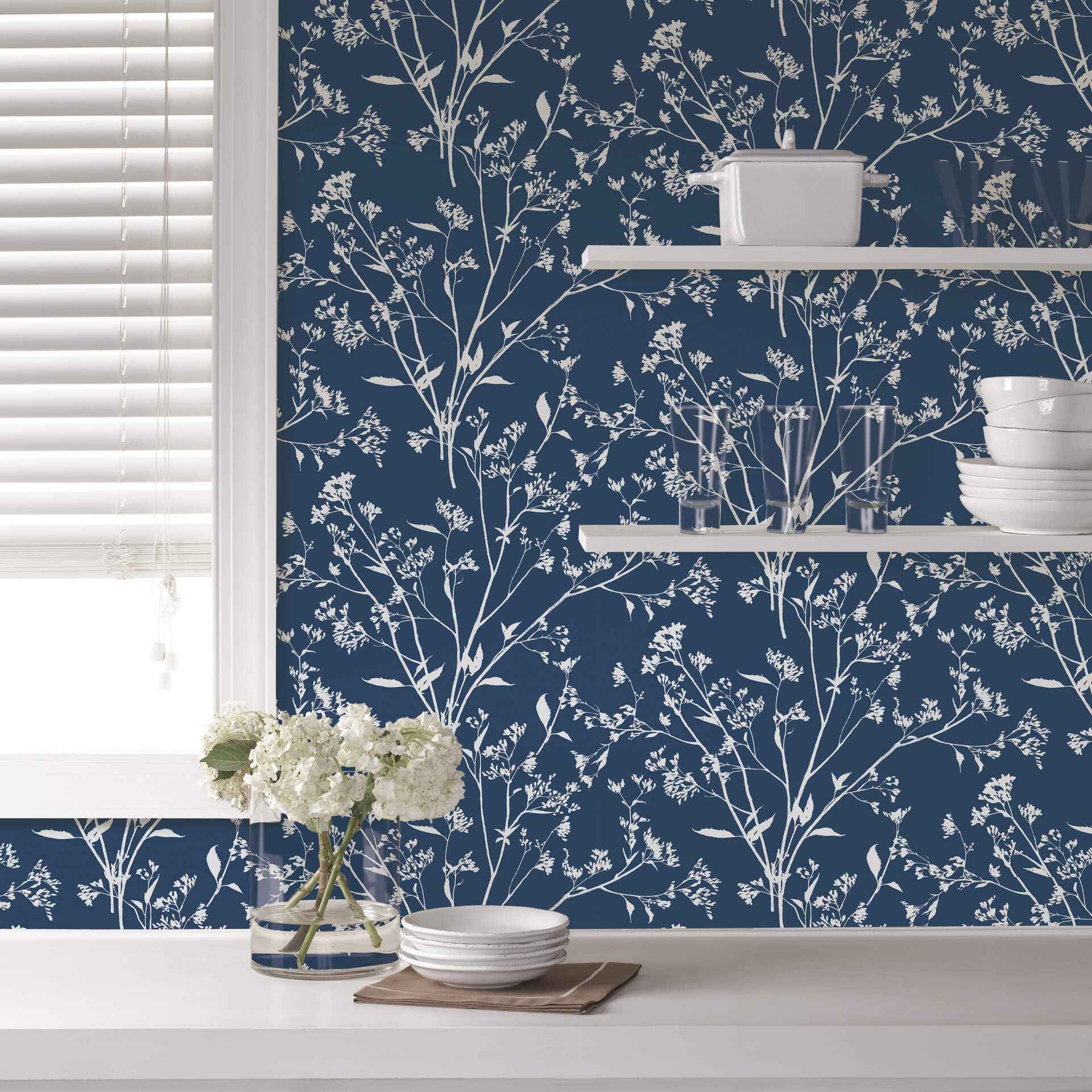 Southport Navy Delicate Branches Wallpaper - York Wallcoverings - 2927-80712 - York Wallcoverings Wallpaper