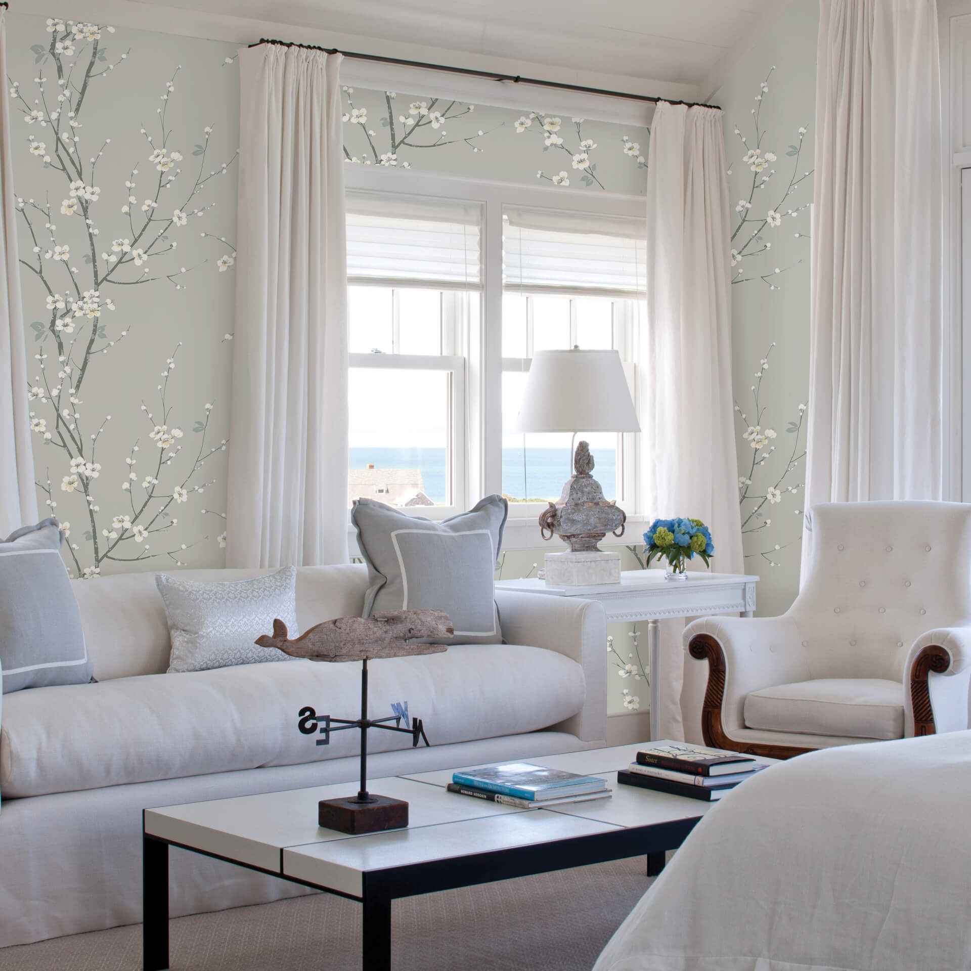 Monterey Silver Mist Floral Branch Wallpaper - York Wallcoverings - 2927-81808 - York Wallcoverings Wallpaper
