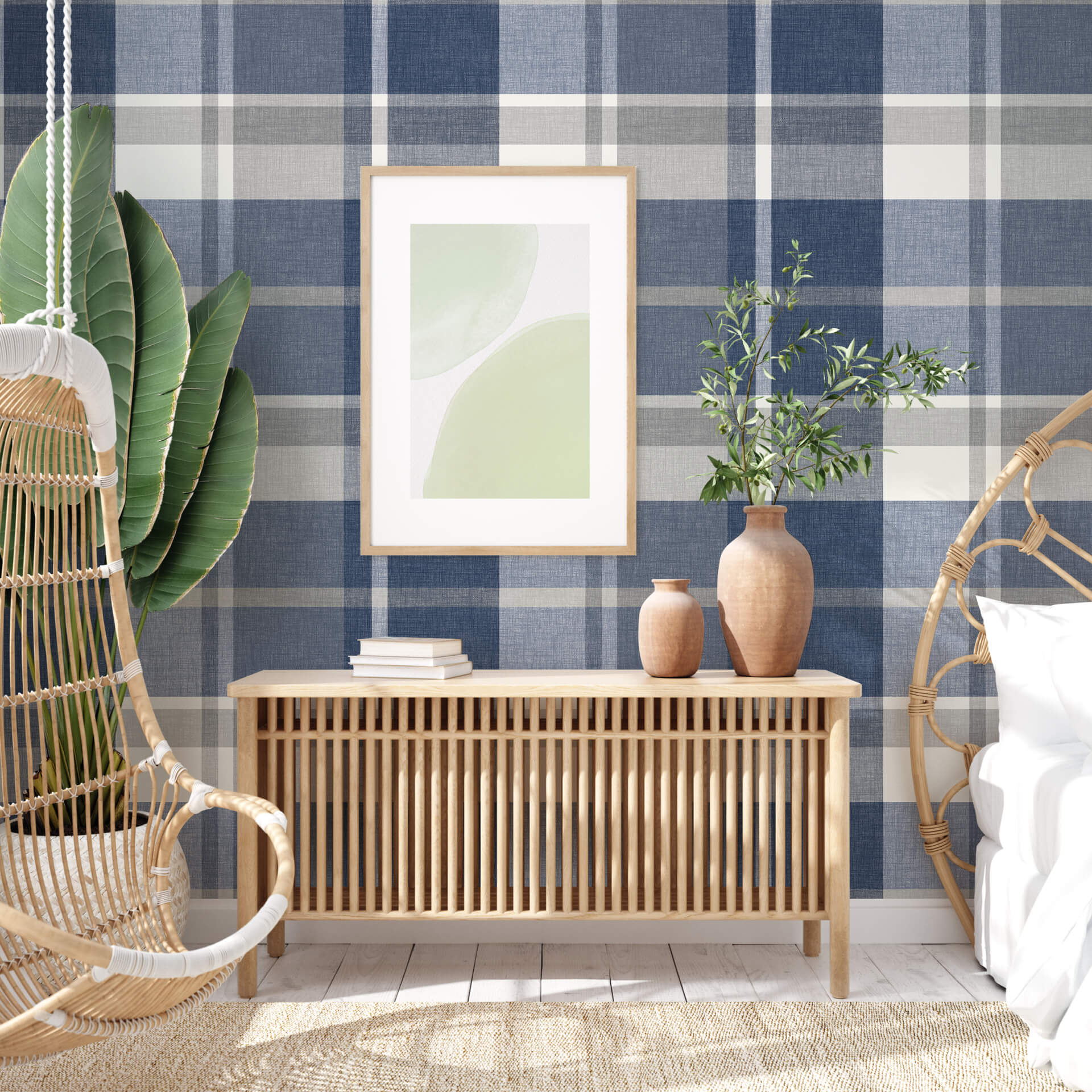 madaket-indigo-plaid-wallpaper-york-wallcoverings-2927-81102 - York Wallcoverings Wallpaper