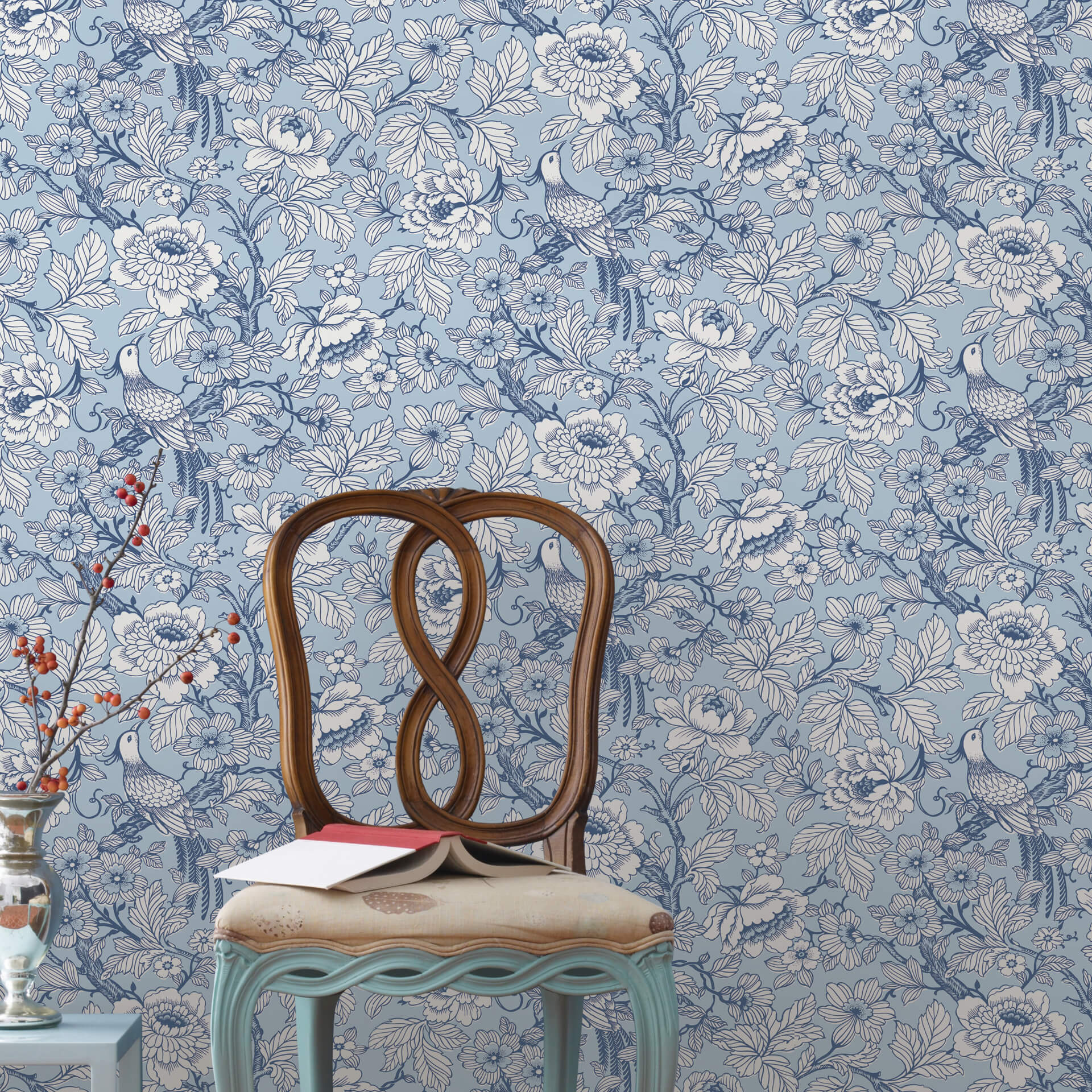 beaufort-light-blue-peony-chinoiserie-wallpaper-york-wallcoverings-2927-80402 - York Wallcoverings Wallpaper