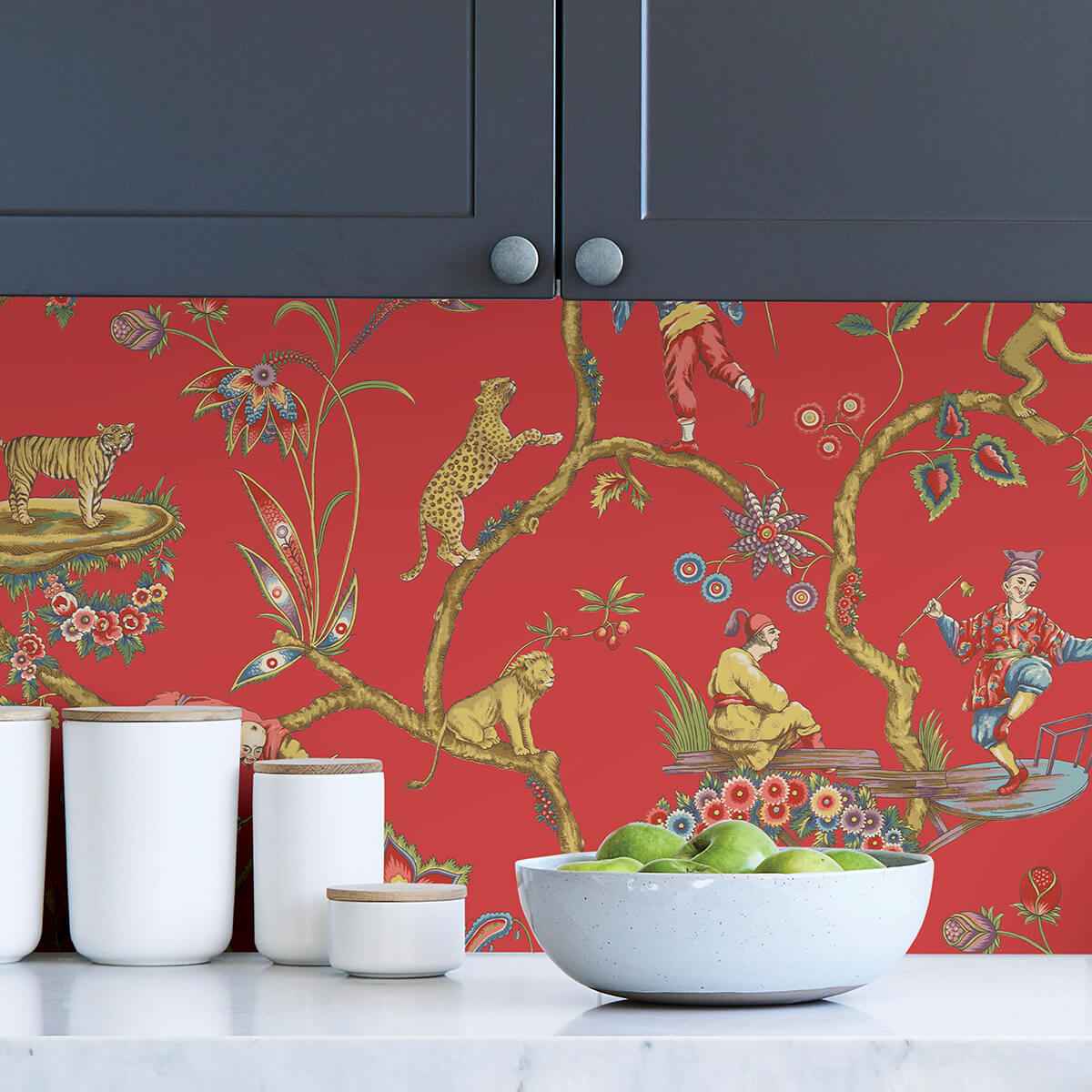 Tomato Chinoise Exotique Scalamandre Self Adhesive Wallpaper - York Wallcoverings - SCS3844 - York Wallcoverings Wallpaper