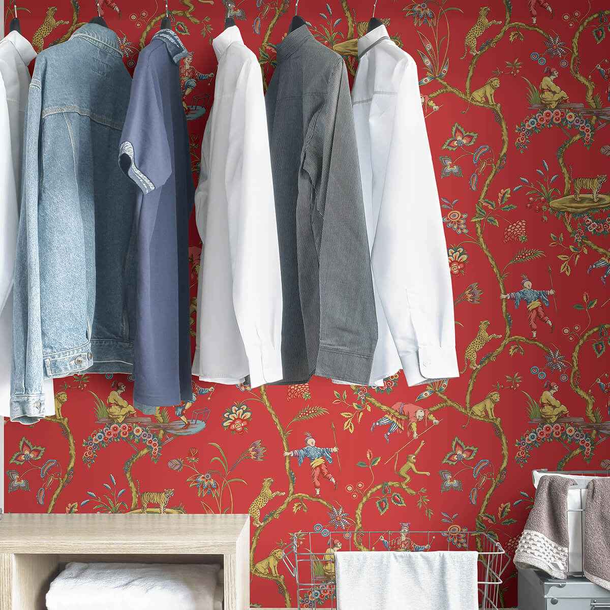 Tomato Chinoise Exotique Scalamandre Self Adhesive Wallpaper - York Wallcoverings - SCS3844 - York Wallcoverings Wallpaper