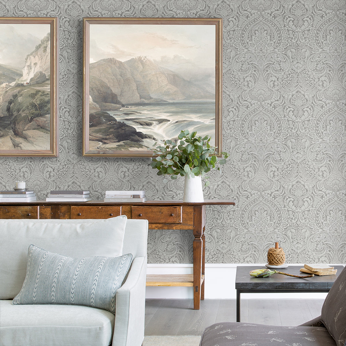 artemis-silver-floral-damask-wallpaper-york-wallcoverings-4019-86443 - York Wallcoverings Wallpaper
