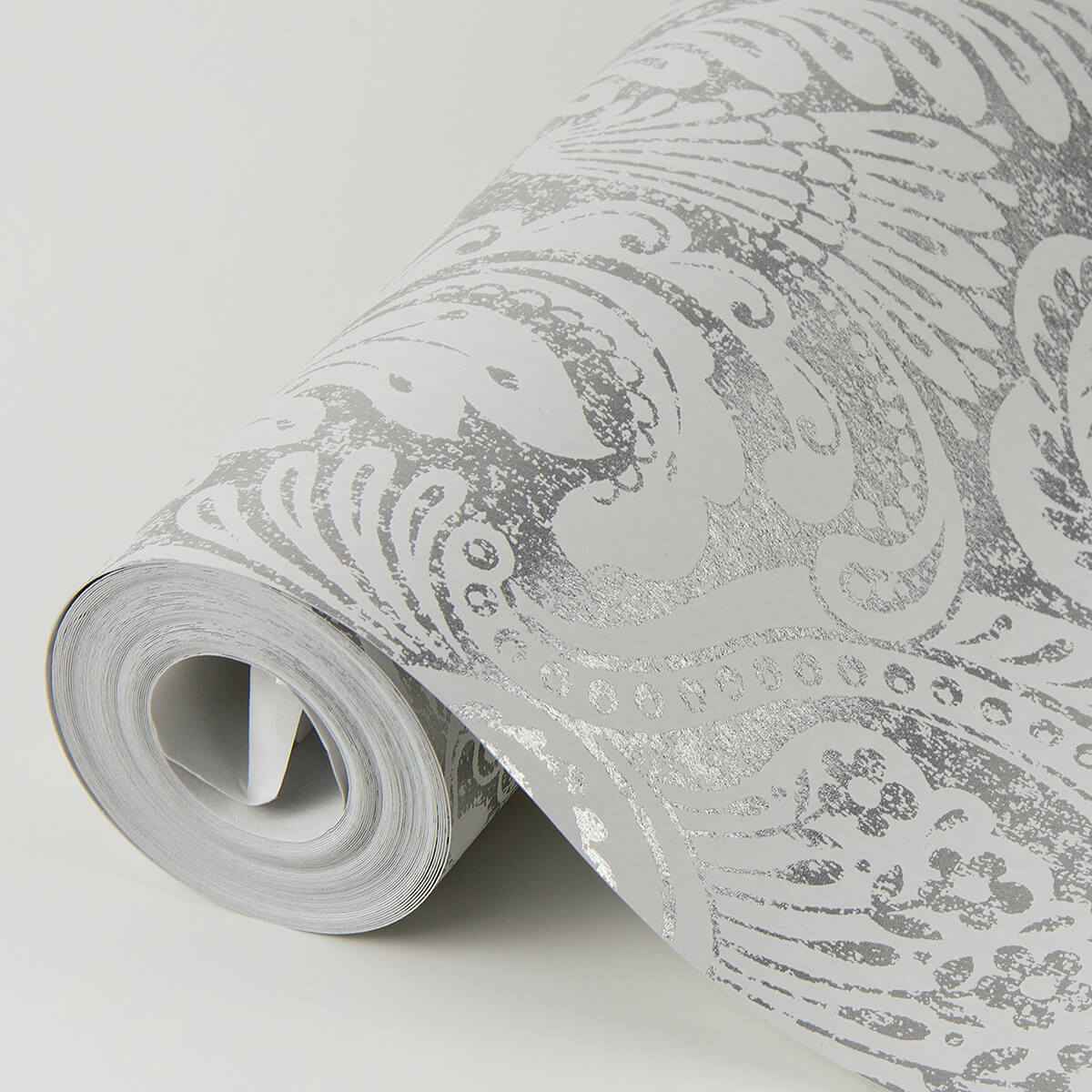 Artemis Platinum Floral Damask Wallpaper - York Wallcoverings - 4019-86444 - York Wallcoverings Wallpaper