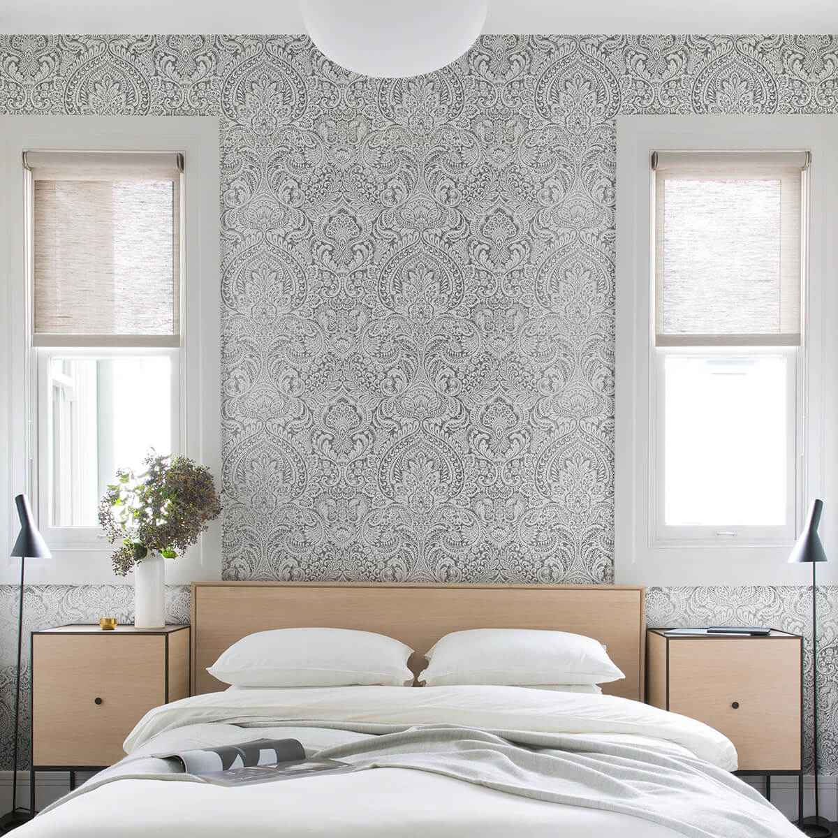 Artemis Platinum Floral Damask Wallpaper - York Wallcoverings - 4019-86444 - York Wallcoverings Wallpaper