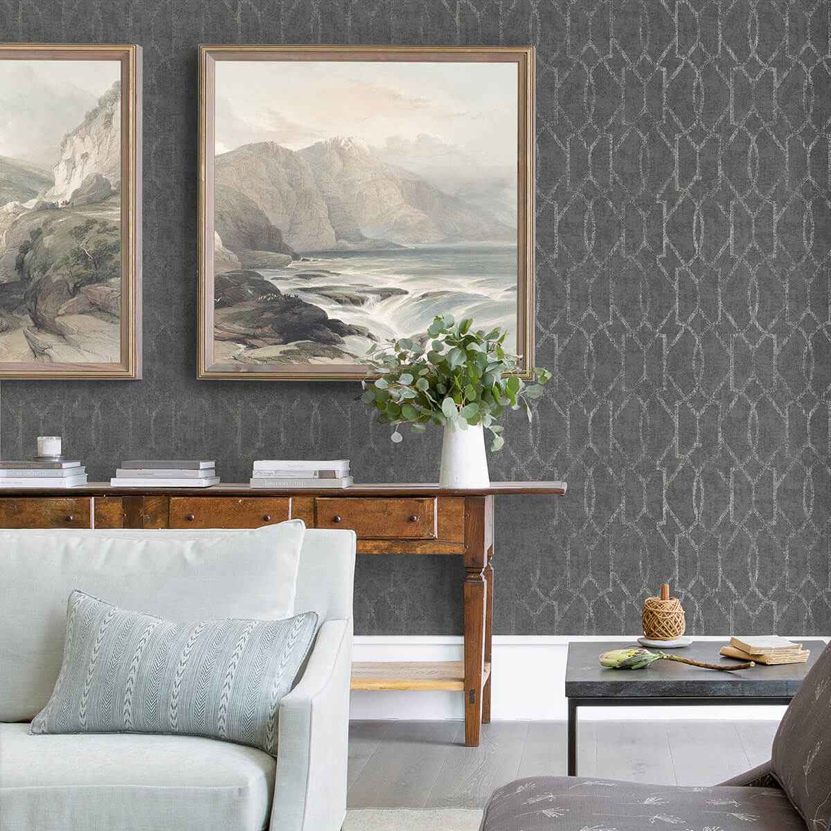 Ziva Silver Trellis Wallpaper - York Wallcoverings - 4019-86447 - York Wallcoverings Wallpaper