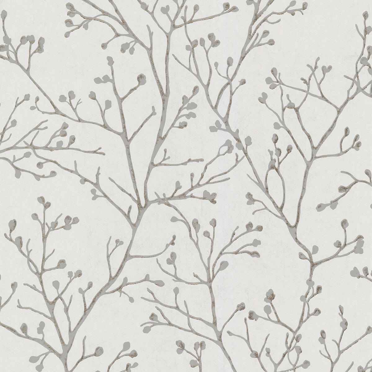 Koura Silver Budding Branches Wallpaper - York Wallcoverings - 4019-86453 - York Wallcoverings Wallpaper