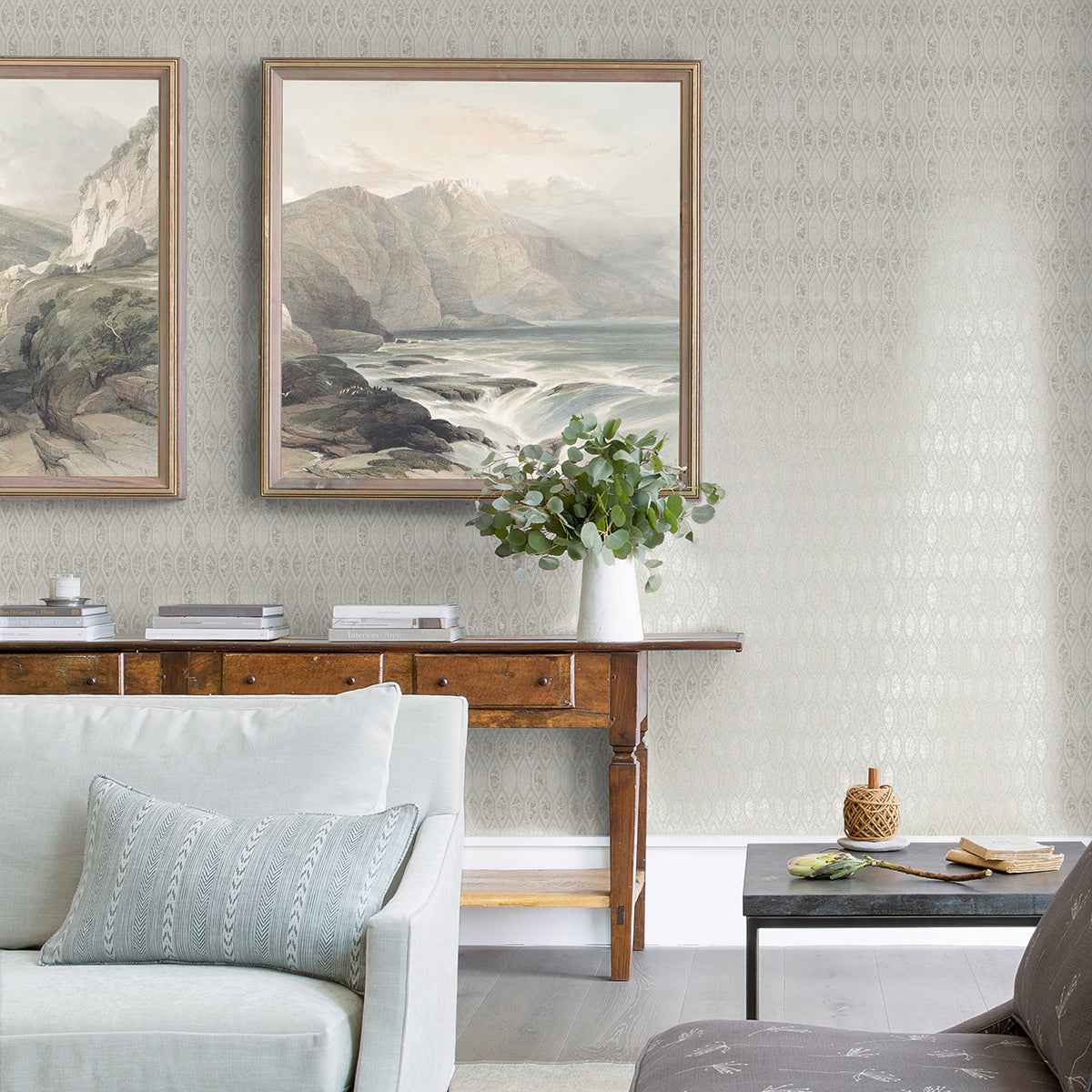 Damour Cream Hexagon Ogee Wallpaper - York Wallcoverings - 4019-86462 - York Wallcoverings Wallpaper