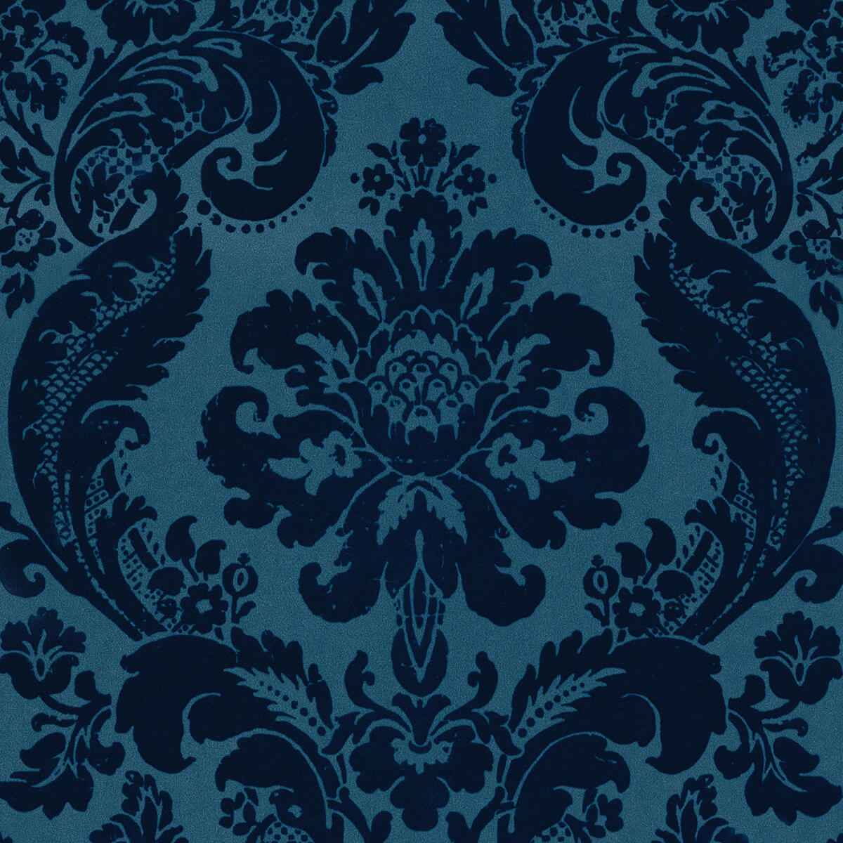 Shadow Blue Flocked Damask Wallpaper - York Wallcoverings - 2763-87310