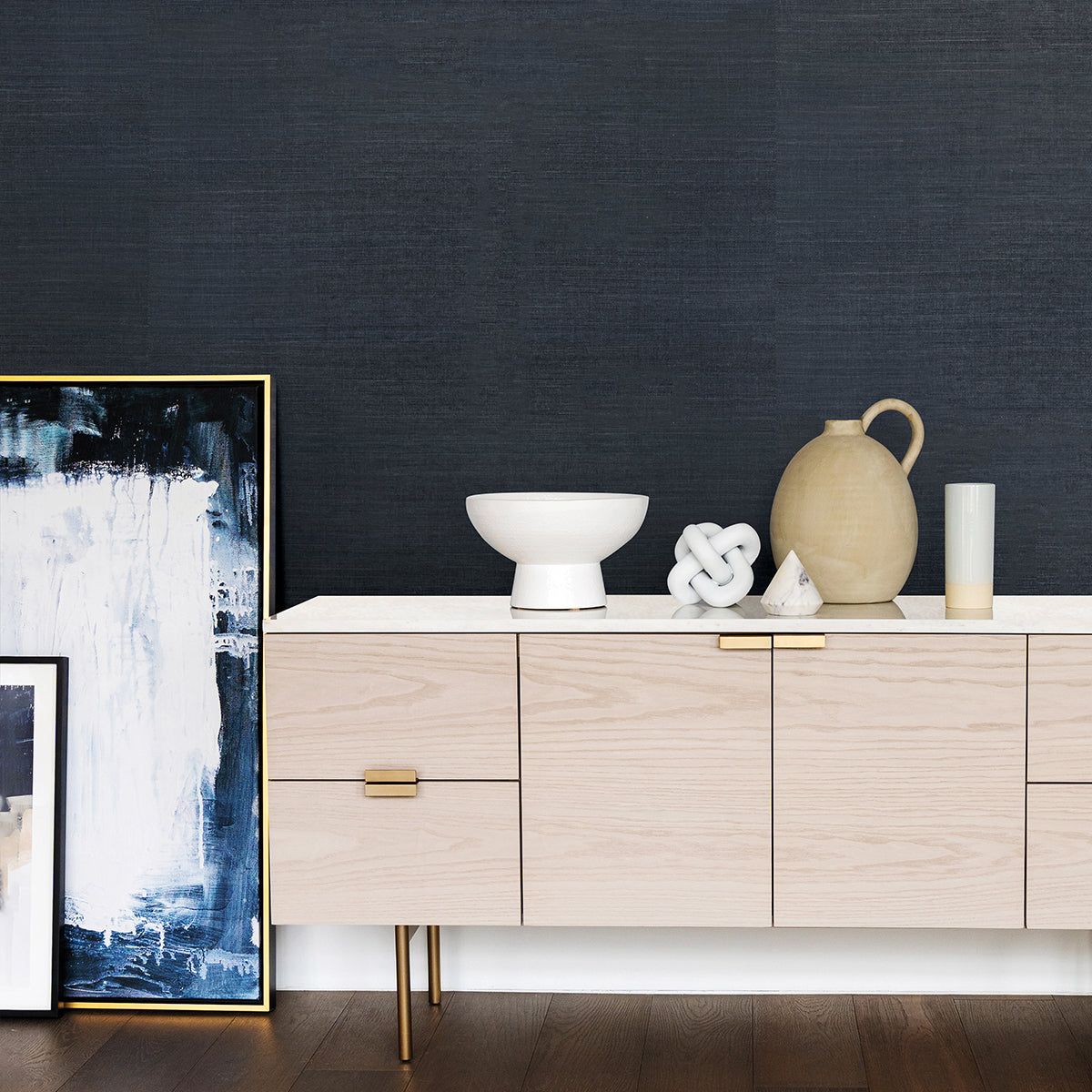 Victoria Indigo Grasscloth Wallpaper - York Wallcovering- 2829-80015