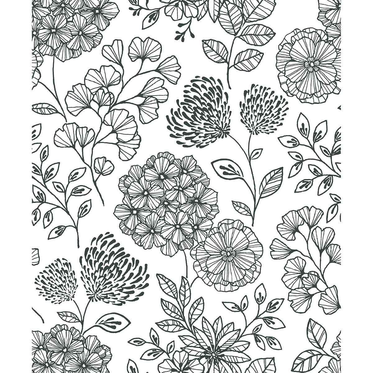 ada-black-floral-wallpaper-york-wallcoverings-2975-26203 - York Wallcoverings Wallpaper