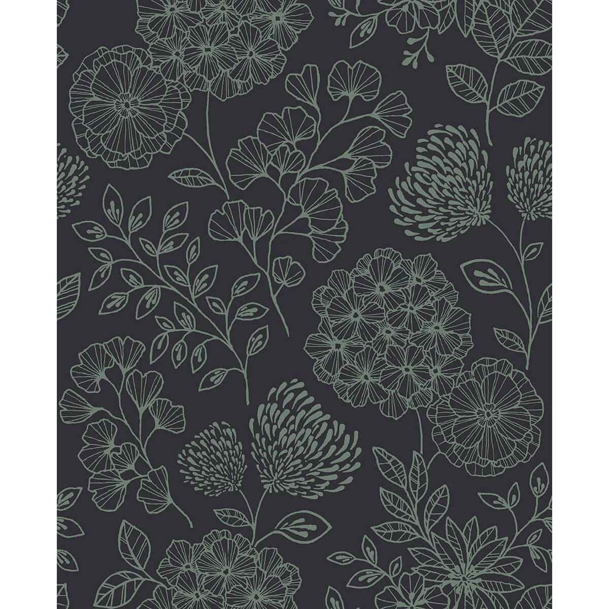 ada-charcoal-floral-wallpaper-york-wallcoverings-2975-26206 - York Wallcoverings Wallpaper
