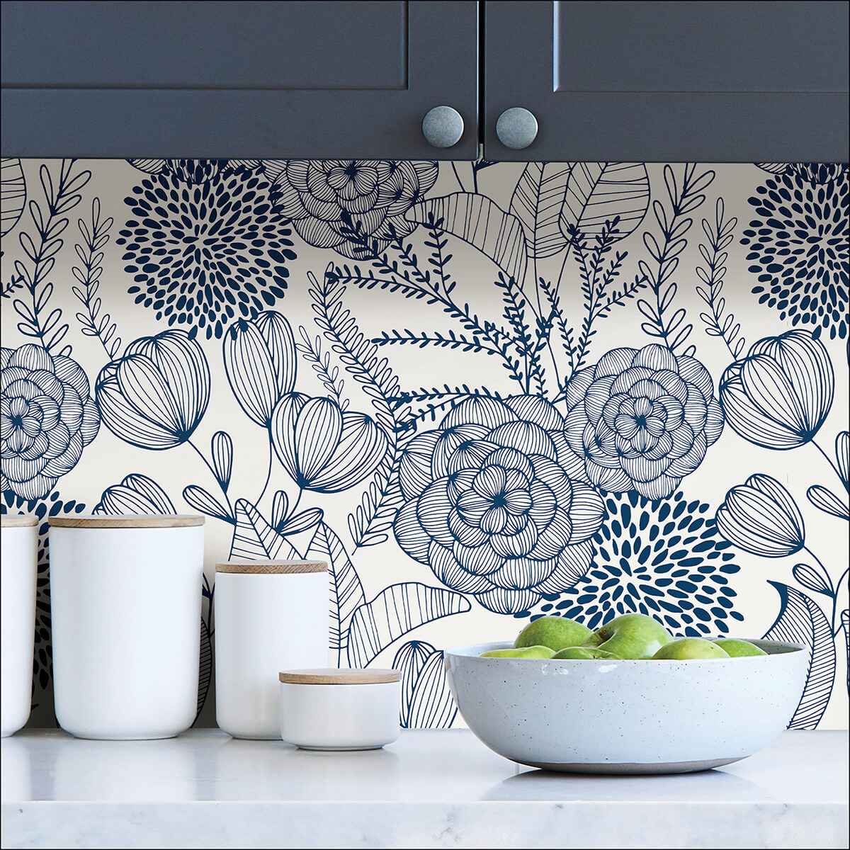 Navy Secret Garden Peel and Stick Wallpaper - York Wallcoverings - NUS3830 - York Wallcoverings Wallpaper