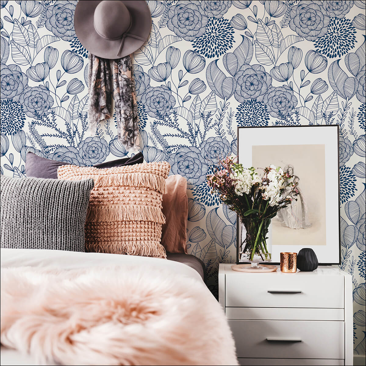 navy-secret-garden-peel-and-stick-wallpaper-york-wallcoverings-nus3830 - York Wallcoverings Wallpaper