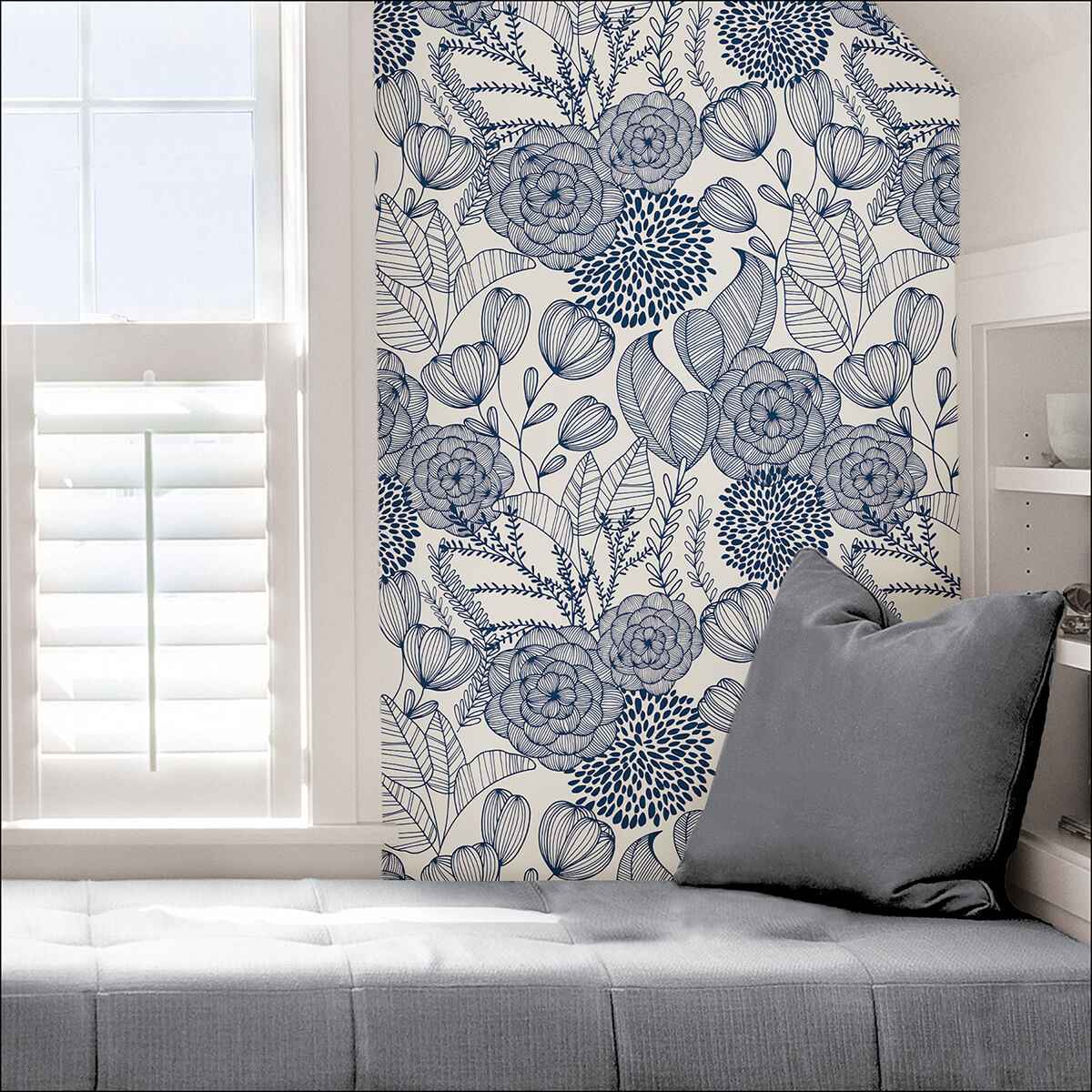 Navy Secret Garden Peel and Stick Wallpaper - York Wallcoverings - NUS3830 - York Wallcoverings Wallpaper