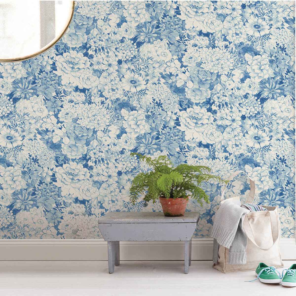 Indigo Empress Garden Peel and Stick Wallpaper - York Wallcoverings - NUS3833 - York Wallcoverings Wallpaper