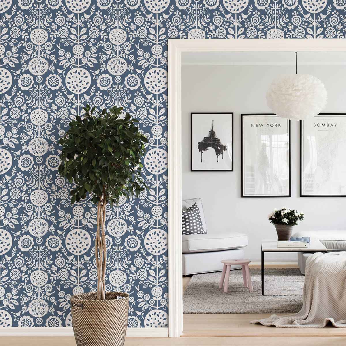 Navy Anya Peel & Stick Wallpaper - York Wallcoverings - NUS4031 - York Wallcoverings Wallpaper