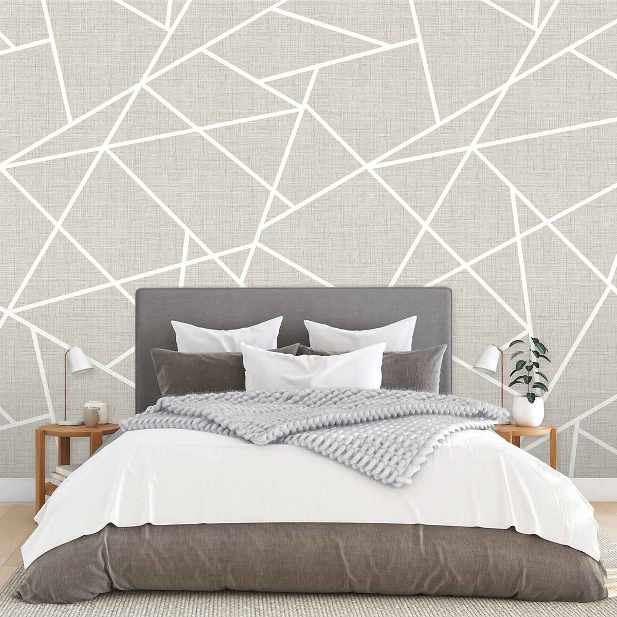 Modern Lines White on Dove Grey Wall Mural - York Wallcoverings - ASTM3915