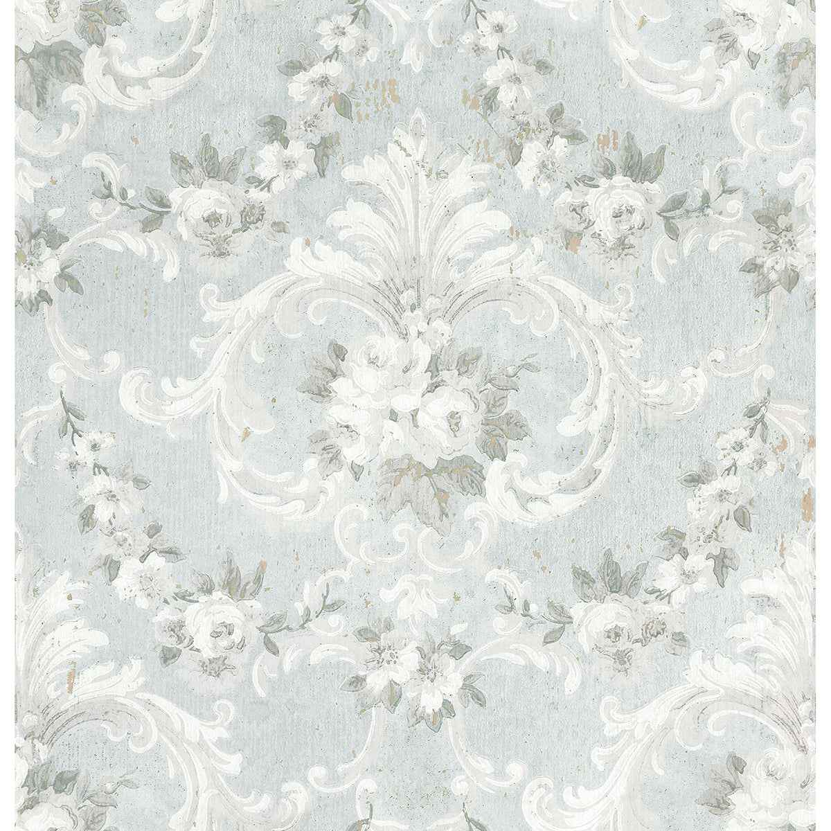 This Old Hudson Vintage Blue Rose Damask Wallpaper - York Wallcoverings - AST4066