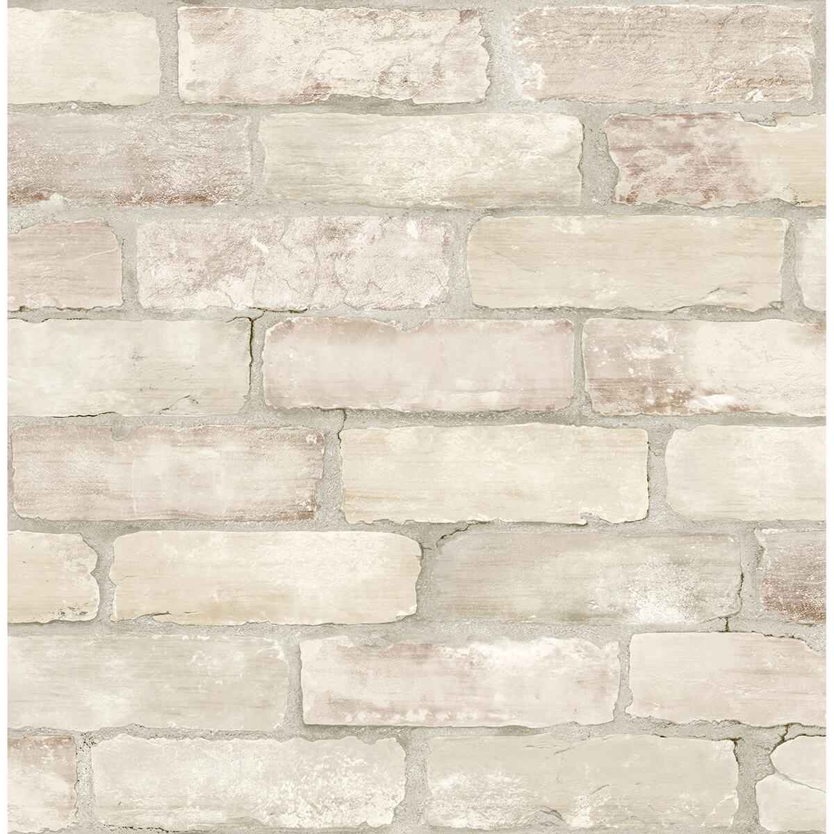 Limewashed Bone Weathered Brick Wallpaper - York Wallcoverings - AST4076
